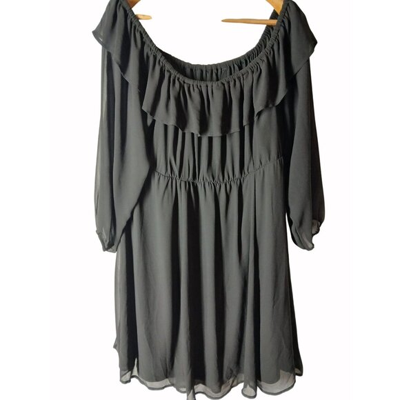 Torrid Black Chiffon Mini Dress Size 3 3X Plus Women Off The Shoulder LBD - Picture 7 of 13